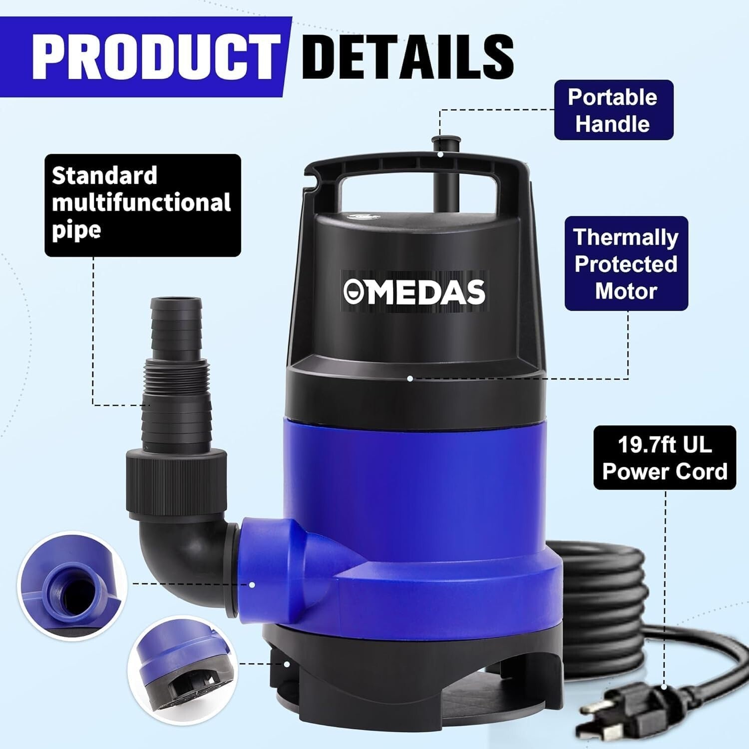 Durable 1HP Sump Pump with 31ft Lift and Ergonomic Handle for Easy Transport