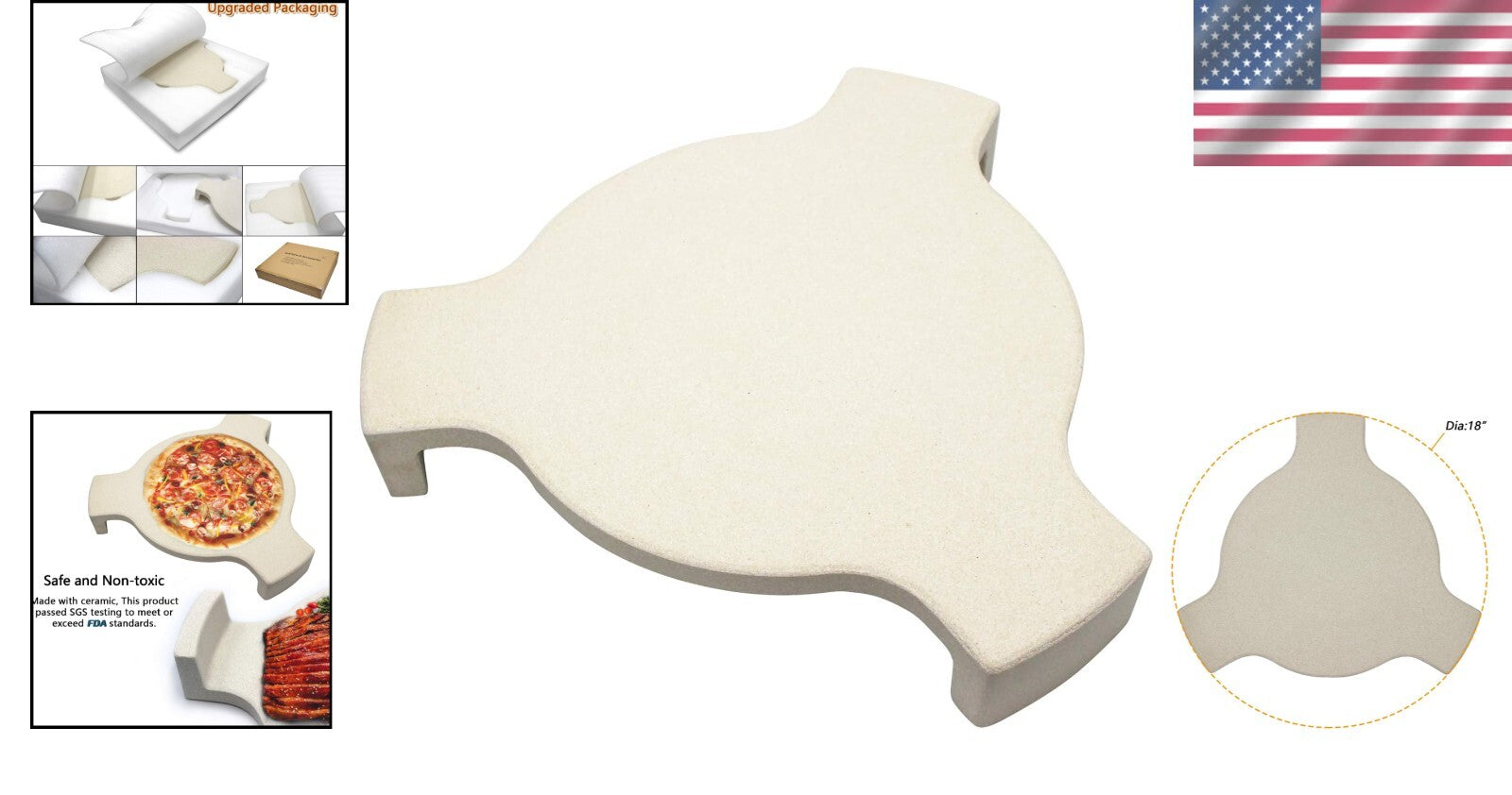 Premium 18” Ceramic Pizza Stone and Heat Deflector for Ideal Grilling Experience