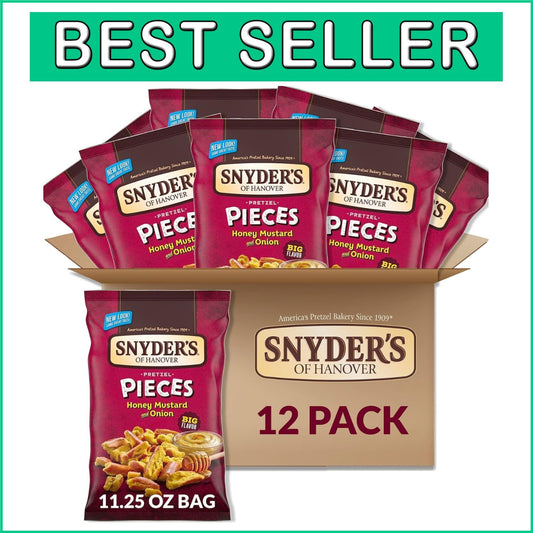 Deliciously Crunchy Honey Mustard & Onion Pretzel Snacks - 12 Bags of 11.25 Oz