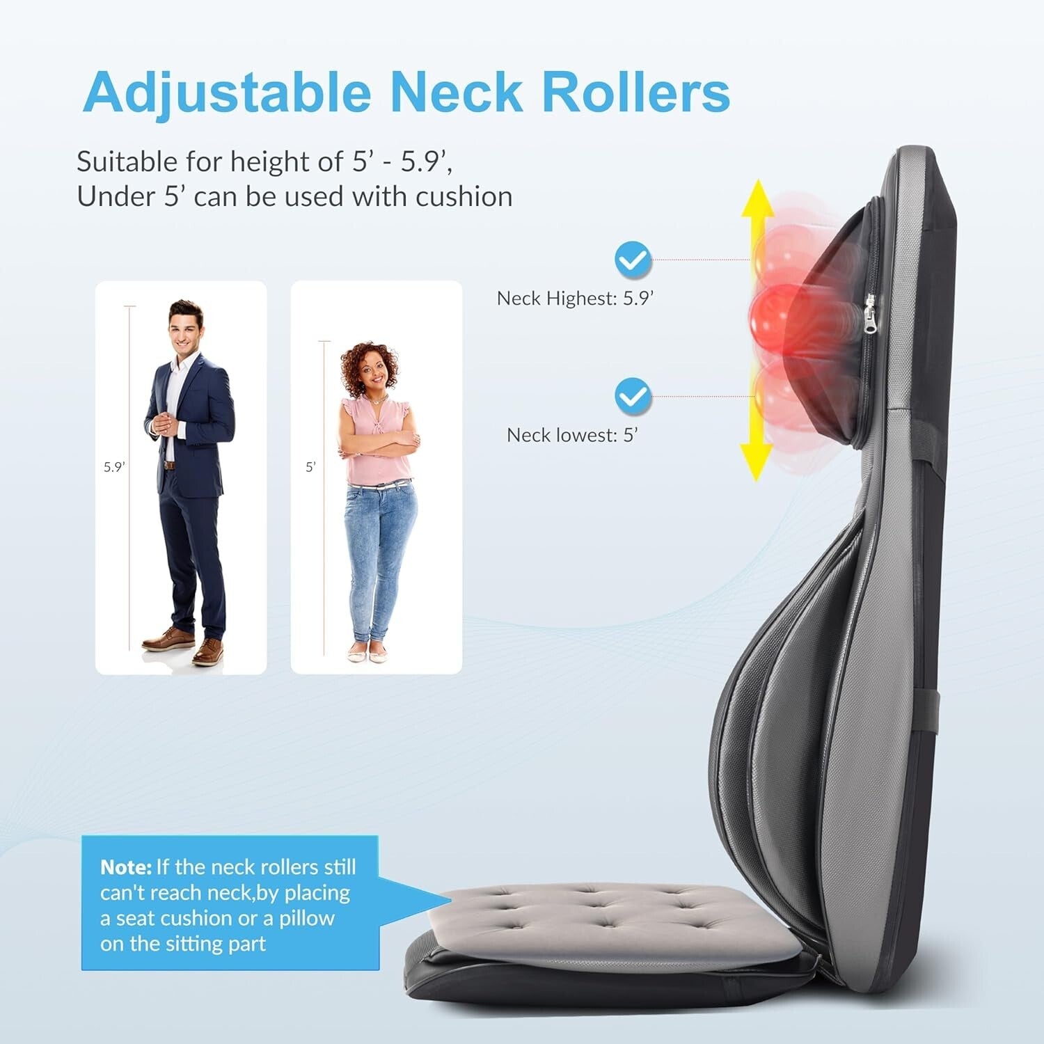 Adjustable Neck Rollers & Compression - Shiatsu Massage Chair Pad for Full Body