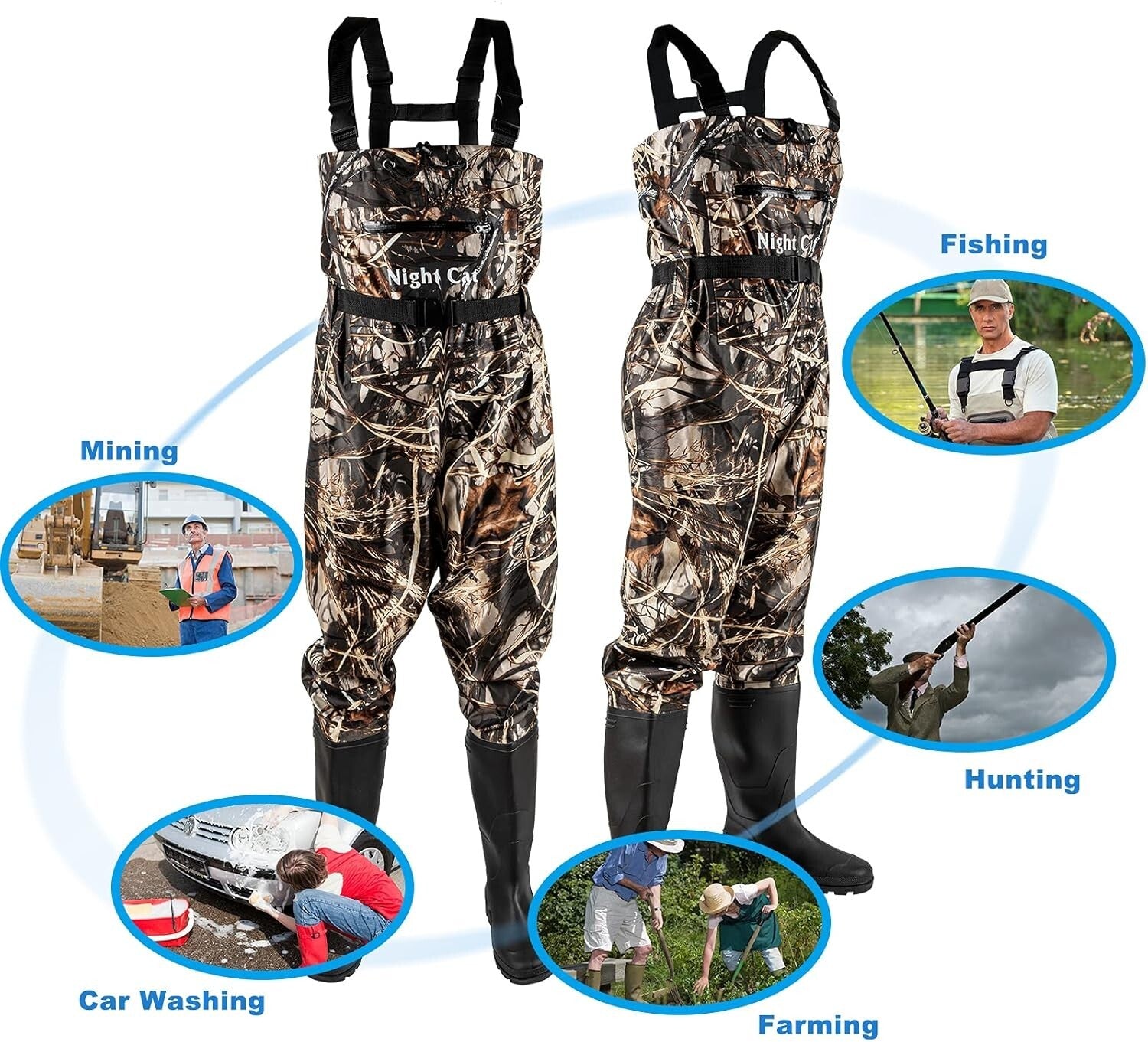 Breathable Chest Waders with Integrated Boots, Anti-Slip for Fishing and Hunting