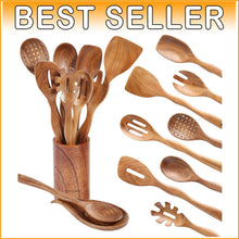 Load image into Gallery viewer, Organize Your Kitchen with 10-Piece Wooden Spoon Set and Sturdy Hanging Hooks