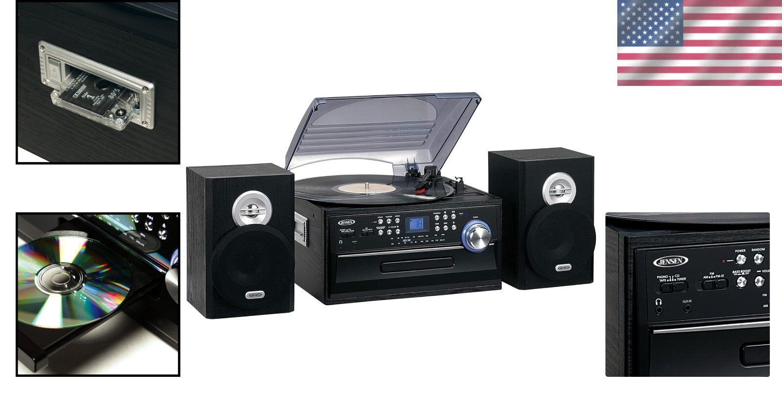 Classic 3-Speed Turntable with CD/Cassette System and AM/FM Radio - Sleek Design