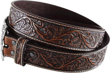 Load image into Gallery viewer, Luxury Men's Leather Belt with Embossed Floral Pattern &amp; Interchangeable Buckle