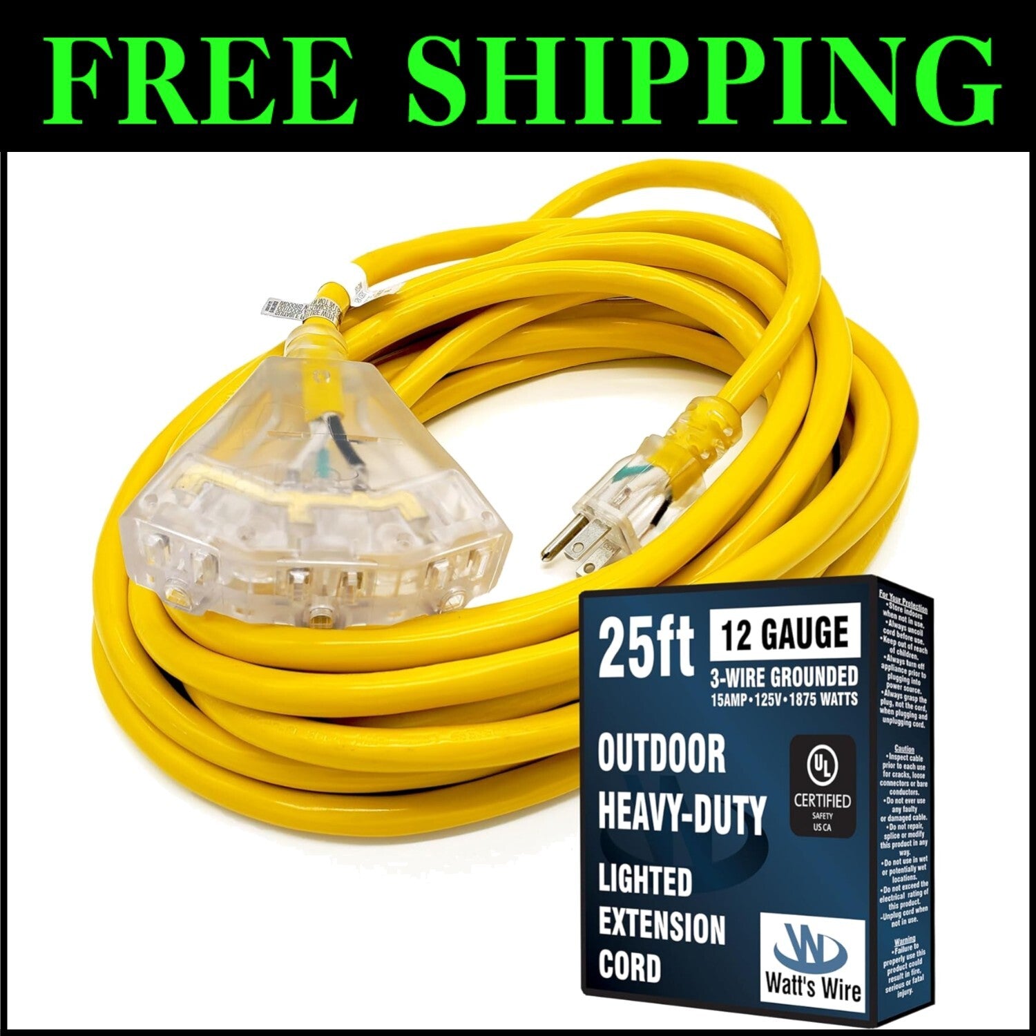 Durable 25 ft 12 Gauge Extension Cord - Heavy Duty for Indoor/Outdoor Appliances