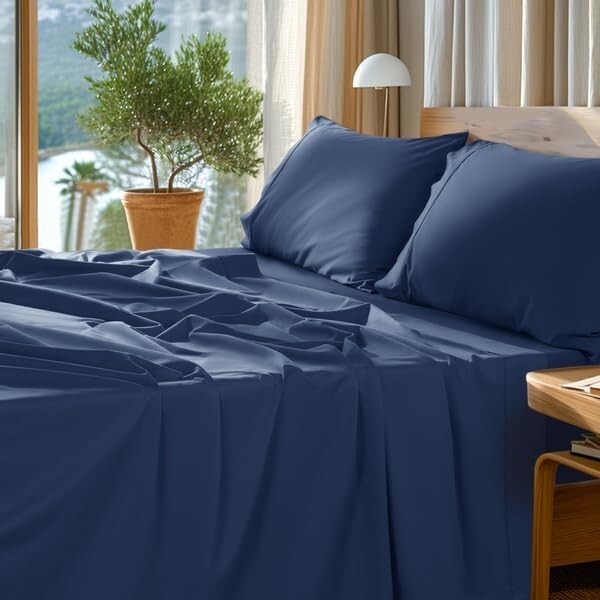 Luxury 100% Egyptian Cotton King Sheet Set - 1000 Thread Count in Navy Blue