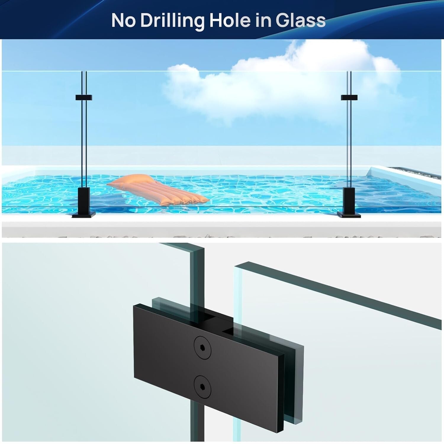 Black Stainless Steel 304 Glass Clamp - Durable Railing Bracket for 8-12mm Glass