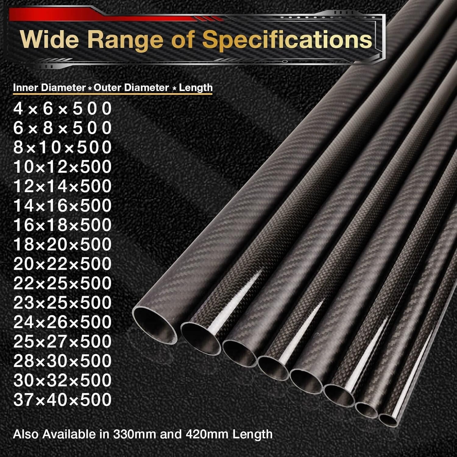 Elegant 4-Pack 37mm Inner Diameter Carbon Fiber Tubes - 500mm Lightweight Design
