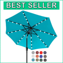 Load image into Gallery viewer, Durable 9FT Turquoise Solar LED Patio Umbrella with 32 Lights - Elegant Shade