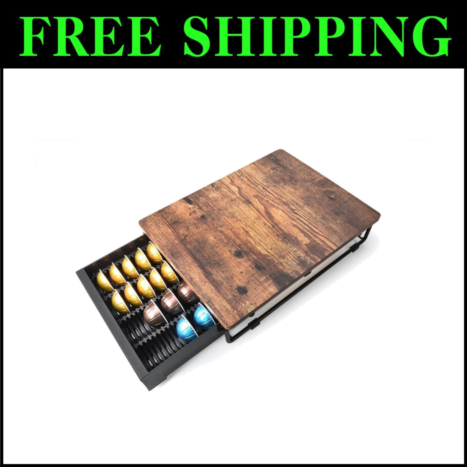 Elegant Coffee Pod Holder with Metal Frame - Fits 40 Big or 52 Small Capsules