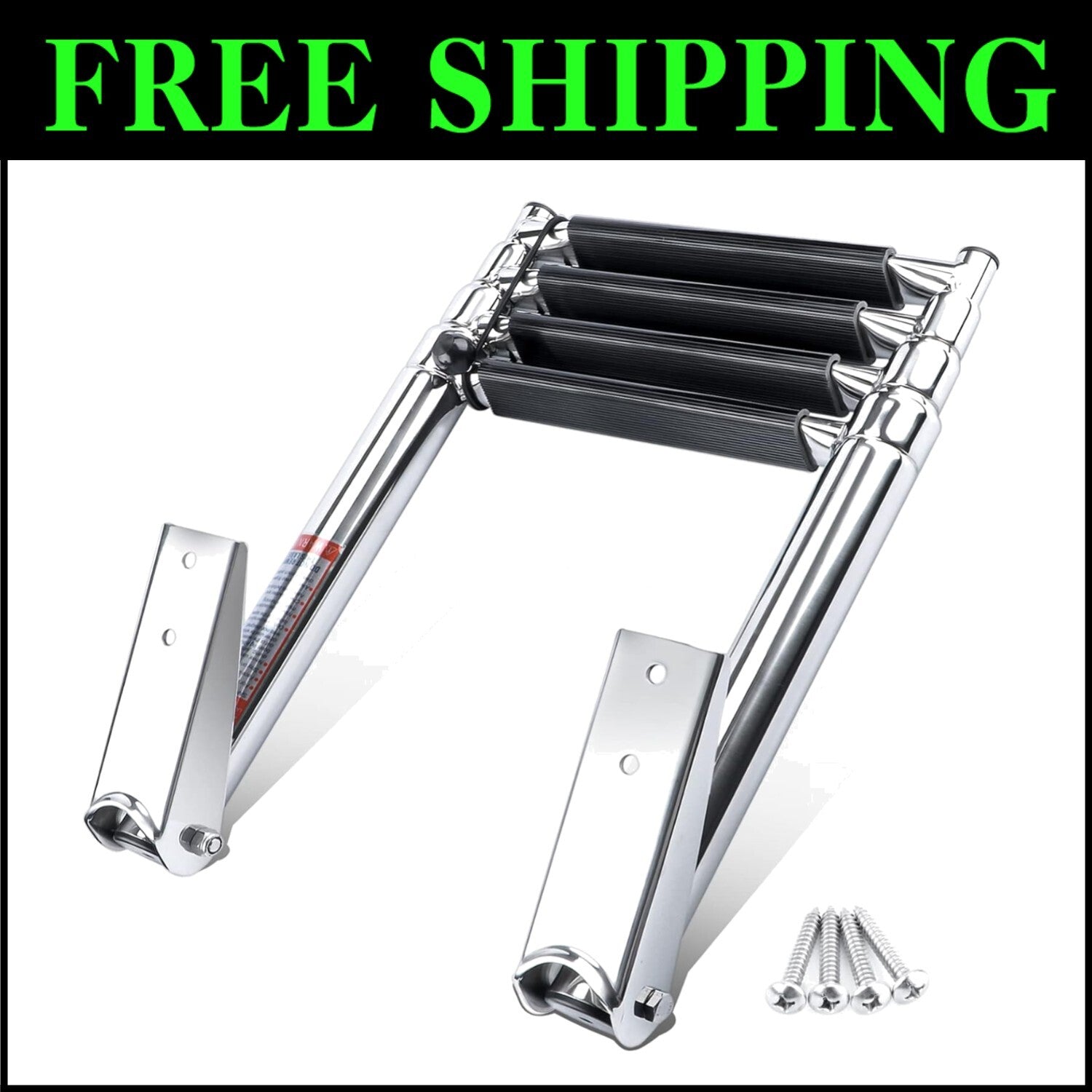 Marine Grade 4-Step Telescopic Boat Ladder with Handrails & Non-Slip Treads
