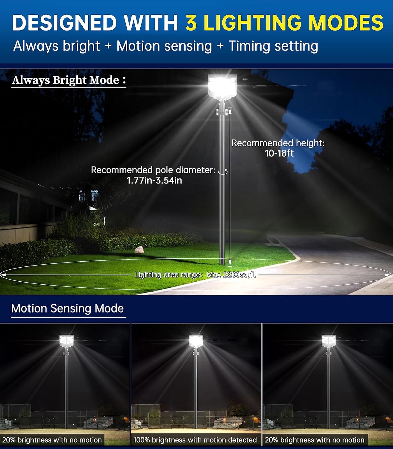 Commercial Solar Street Light 200000LM with Adjustable Brightness & Easy Install