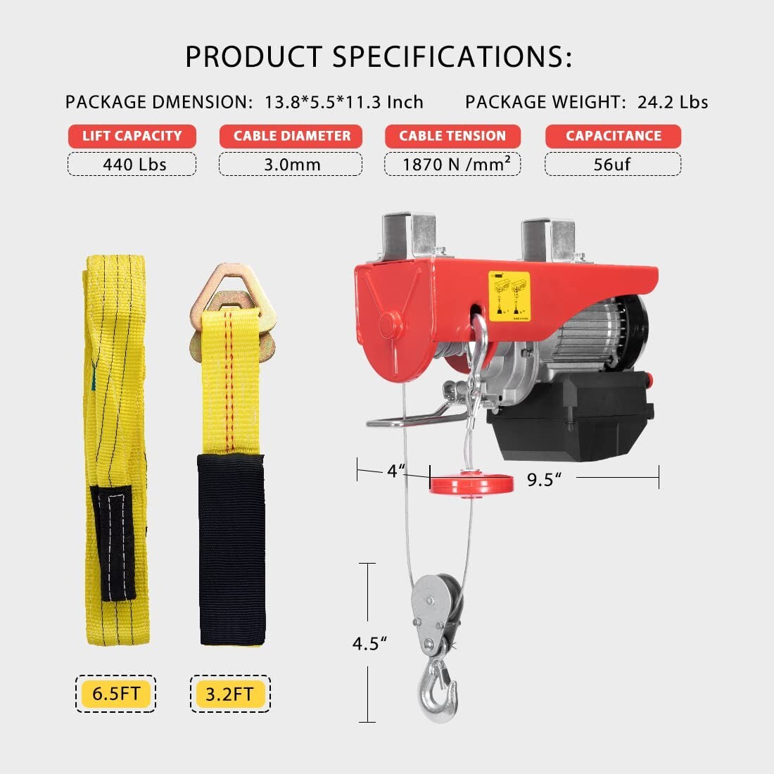 Powerful 440 Lbs Electric Winch – Wireless Control for Safe Lifting Up to 38ft