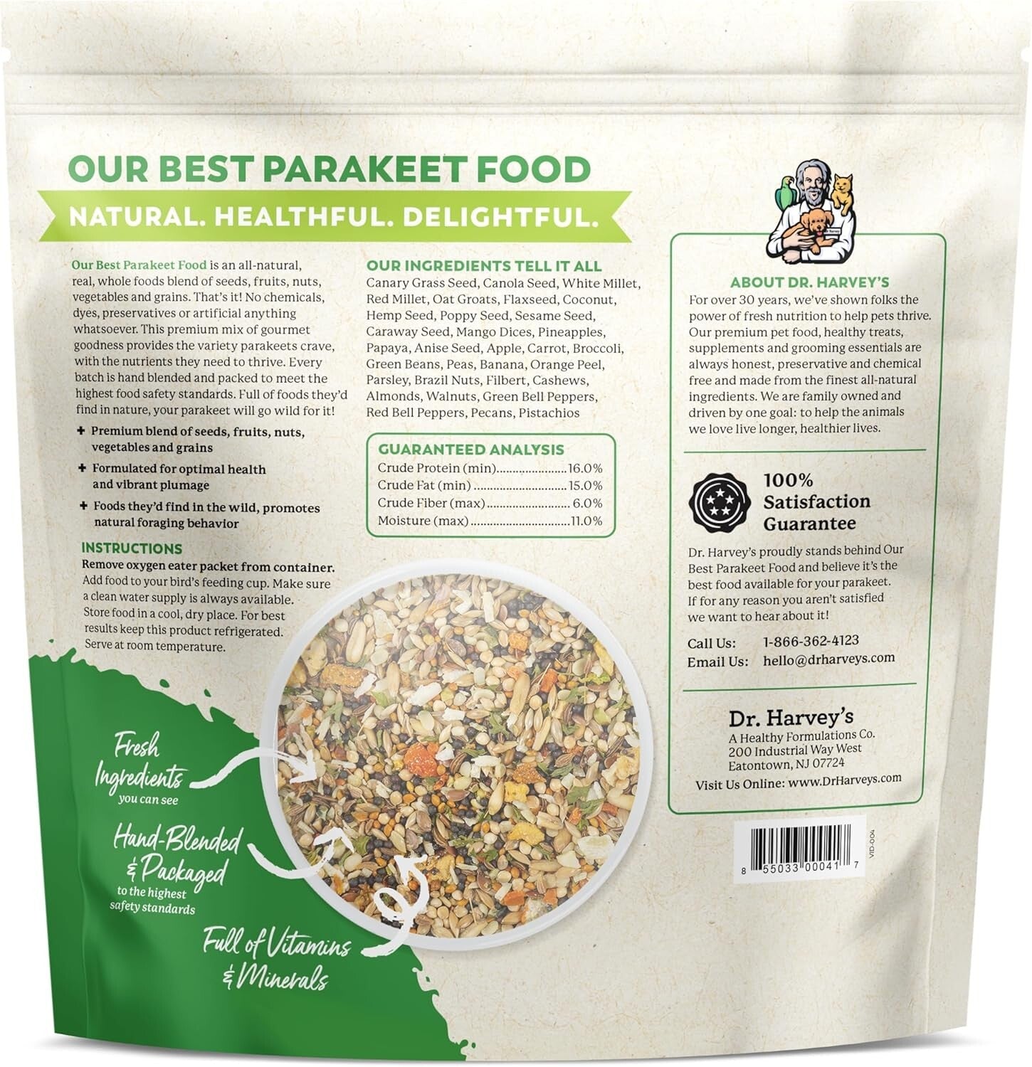 Nutritious Natural Bird Feed: 4 lb Mix of Seeds, Nuts, and Fruits for Parakeets
