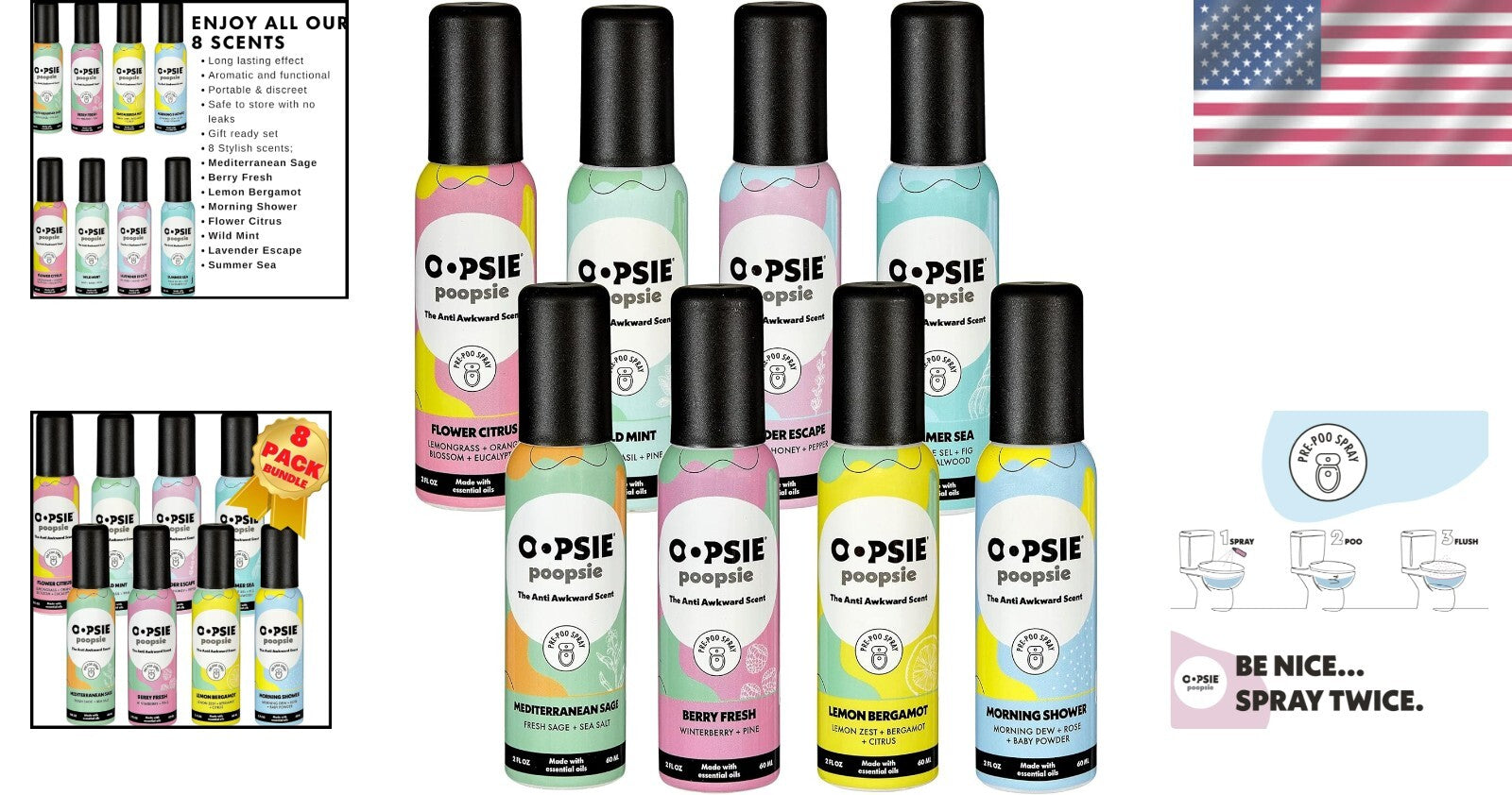 8-Scent Portable Pre-Poo Spray - Essential Oil Odor Eliminator for Toilets