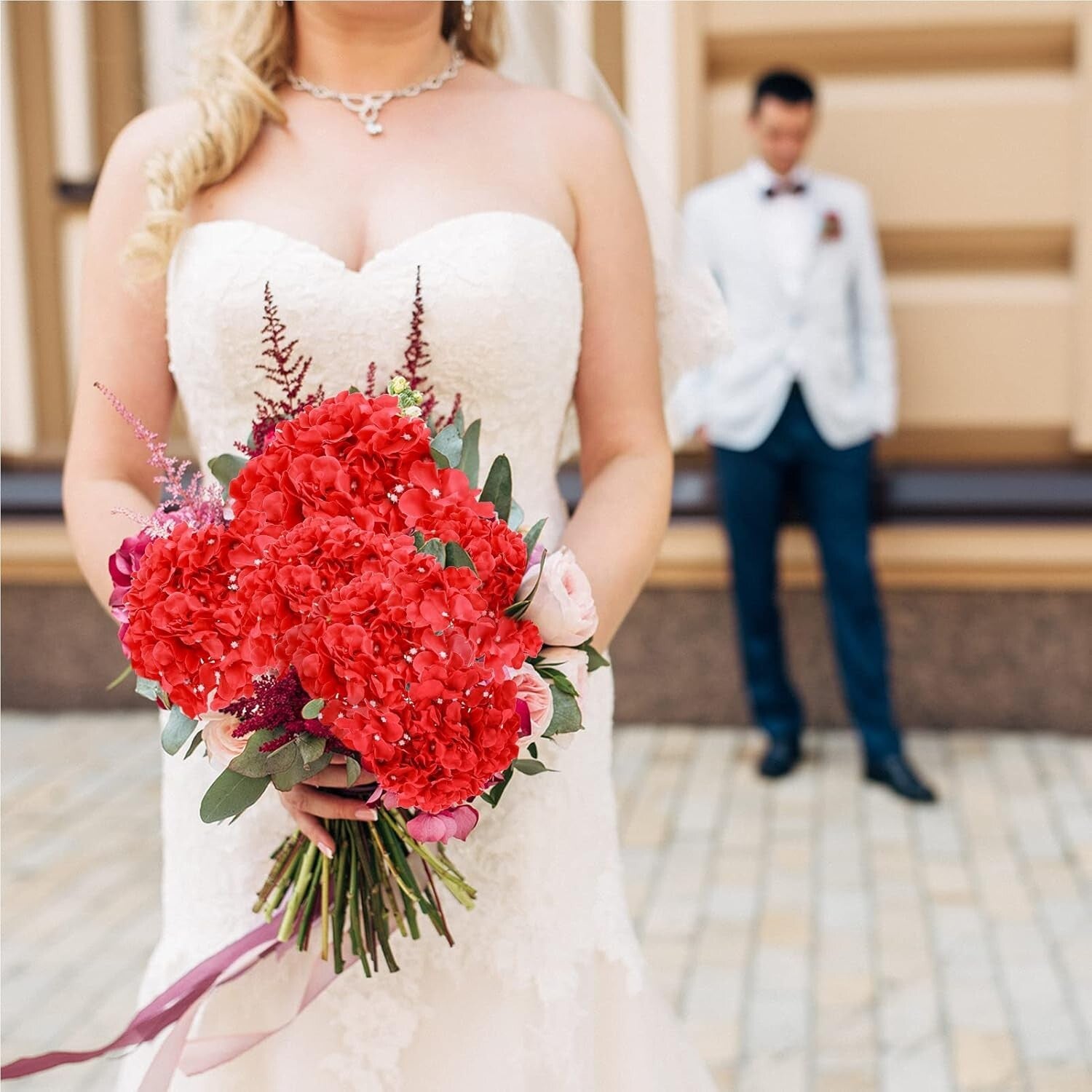 Customizable 64ct Red Hydrangea Flower Set - Party, Wedding & Garden Ready