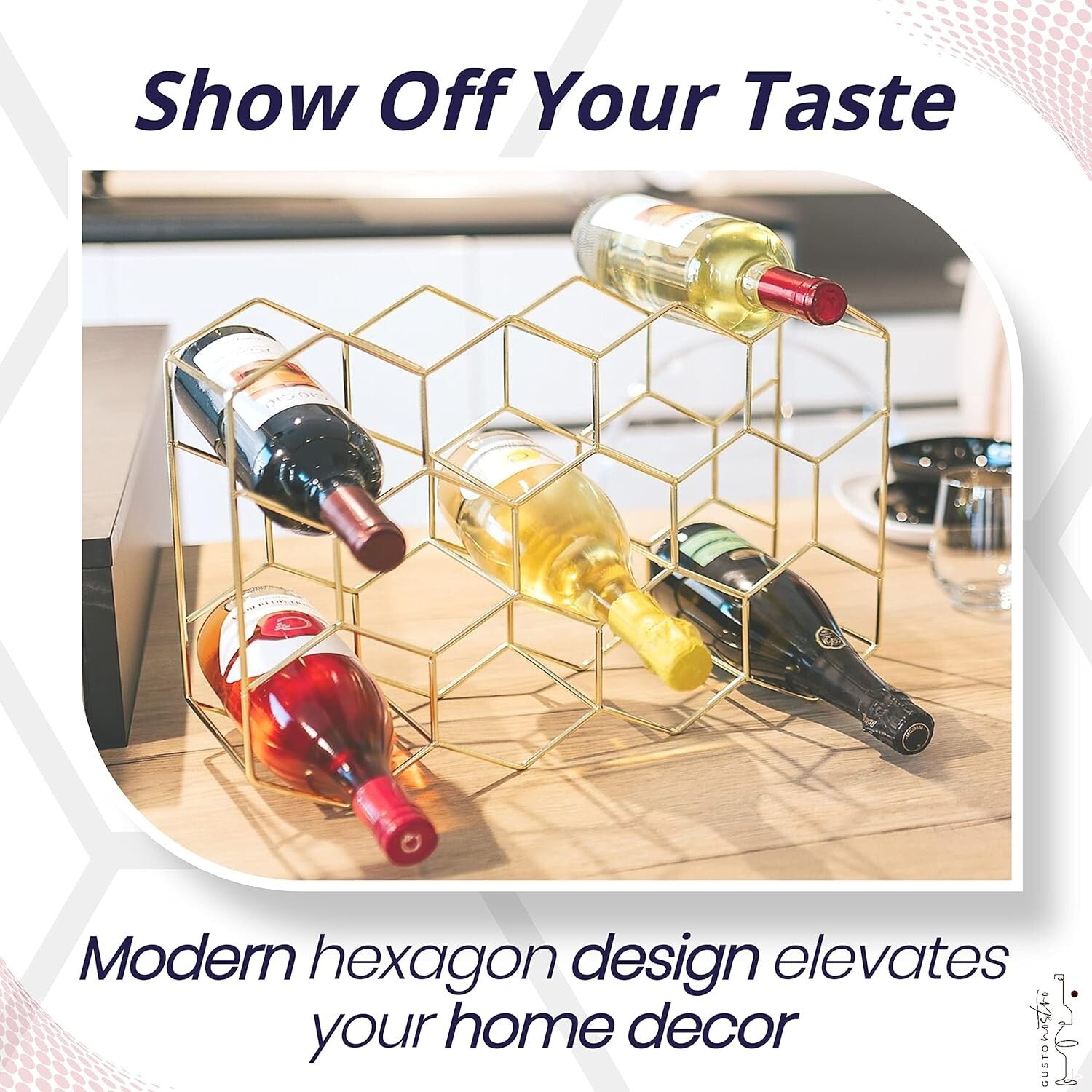 14-Bottle Countertop Wine Rack - Rust Resistant Gold Stand for Kitchen & Pantry