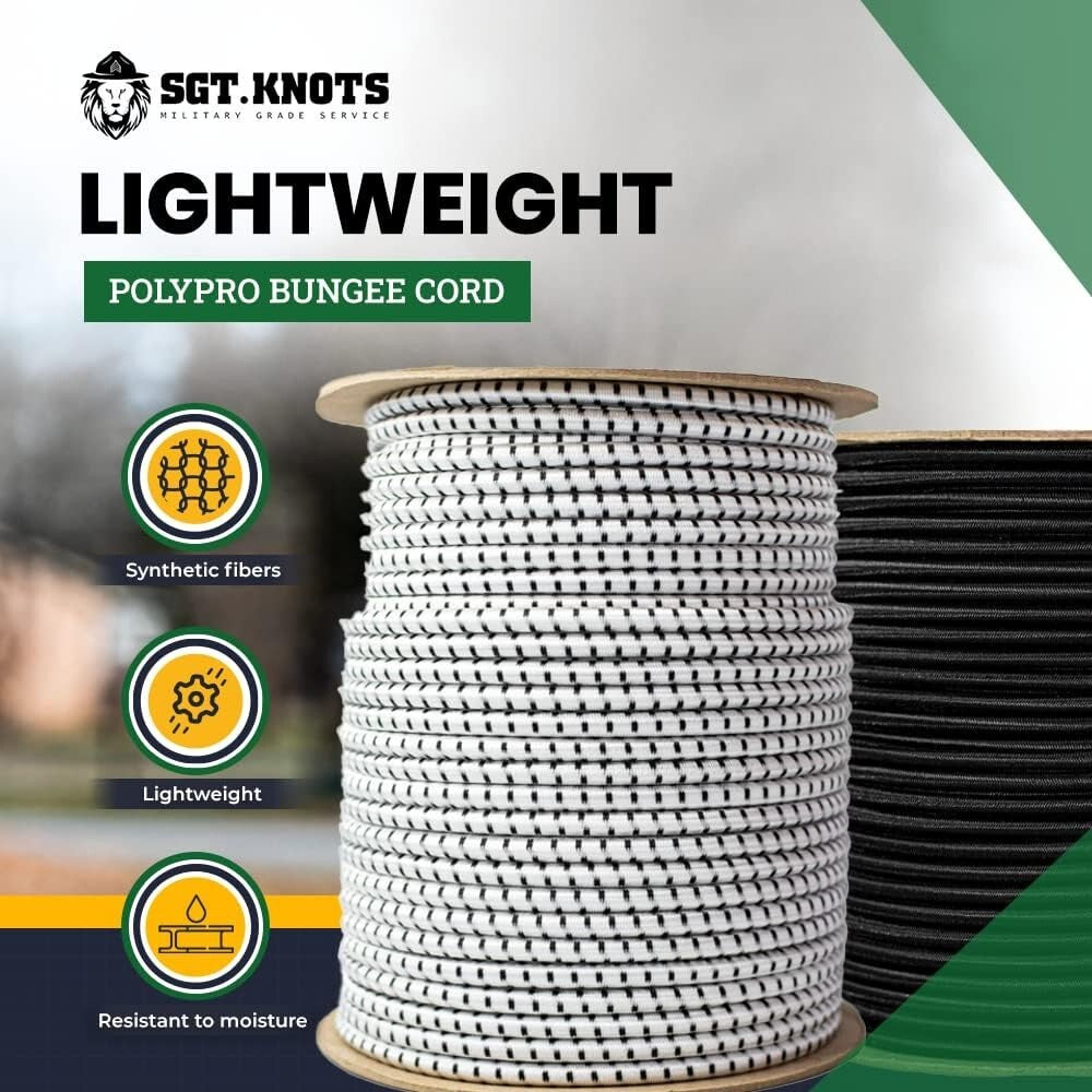 Durable Polypropylene Bungee Shock Cord 1/8" x 500ft - Marine Grade Elastic Rope