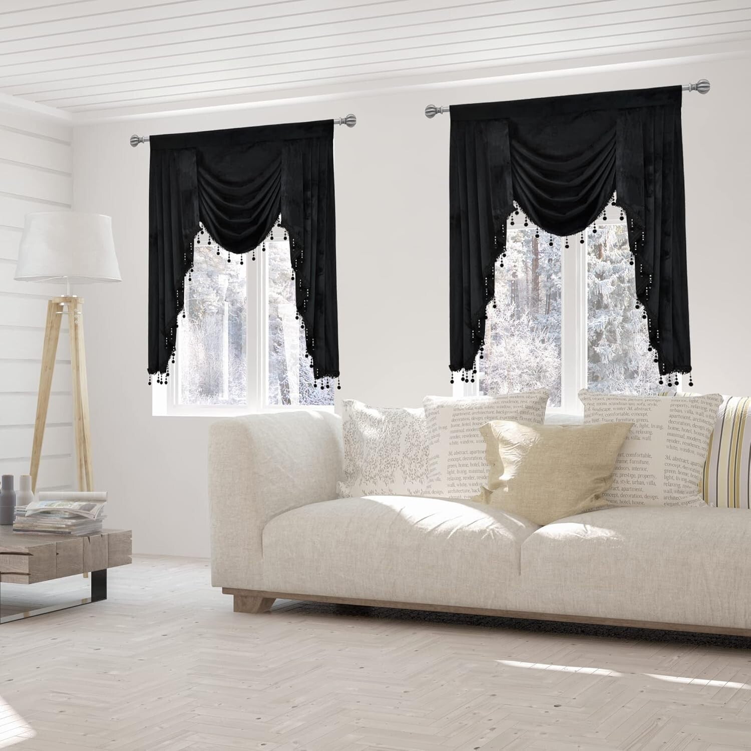 Elegant Black Velvet Rod Pocket Valance, 39" x 48" - Luxurious Window Treatment