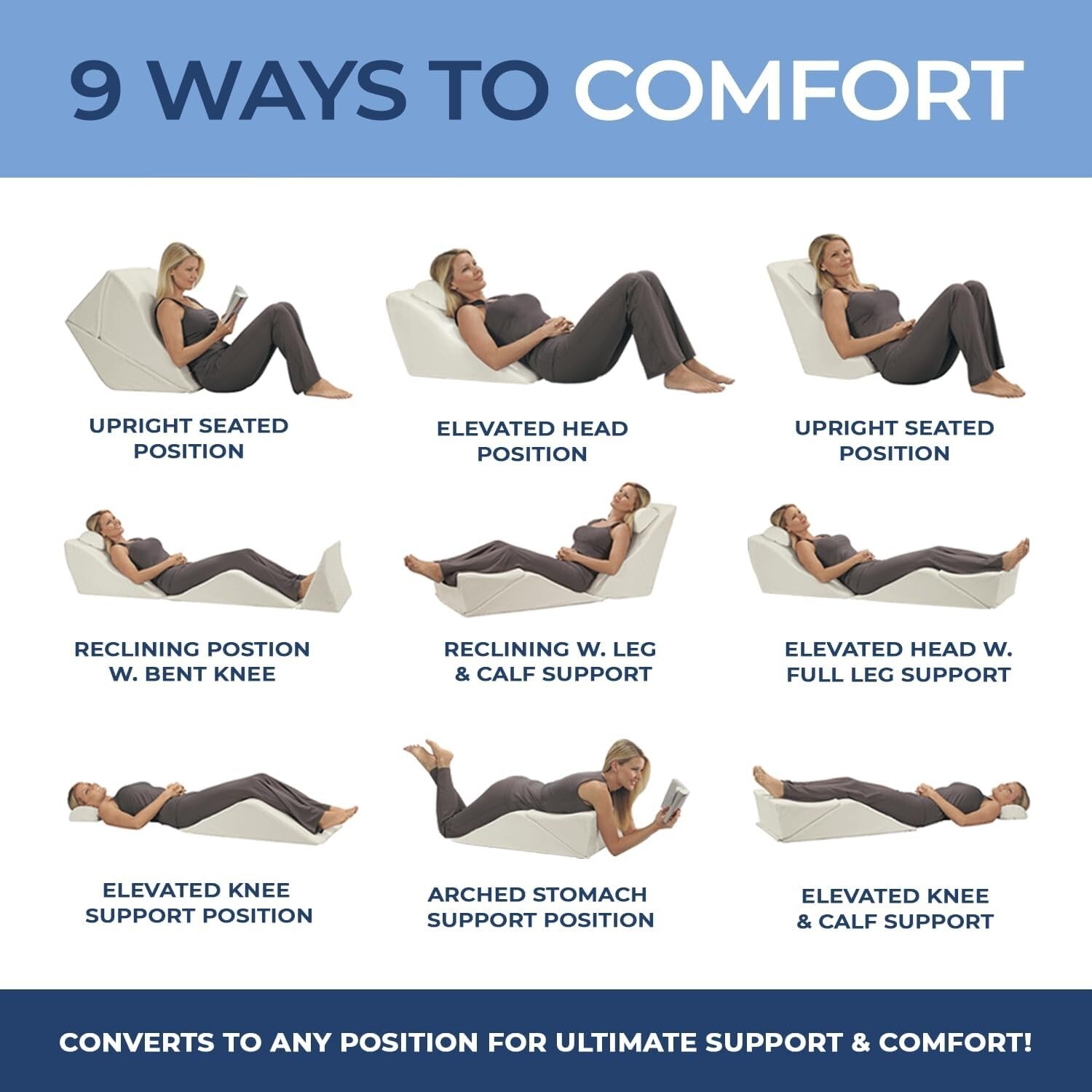 9-in-1 Adjustable Bed Wedge Pillow System for Ultimate Lumbar Support & Comfort