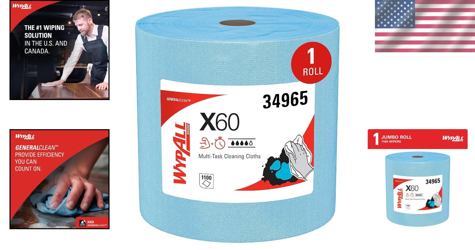 Strong & Lightweight X60 Cloths - 1,100 Sheets of Perforated Cleaning Power