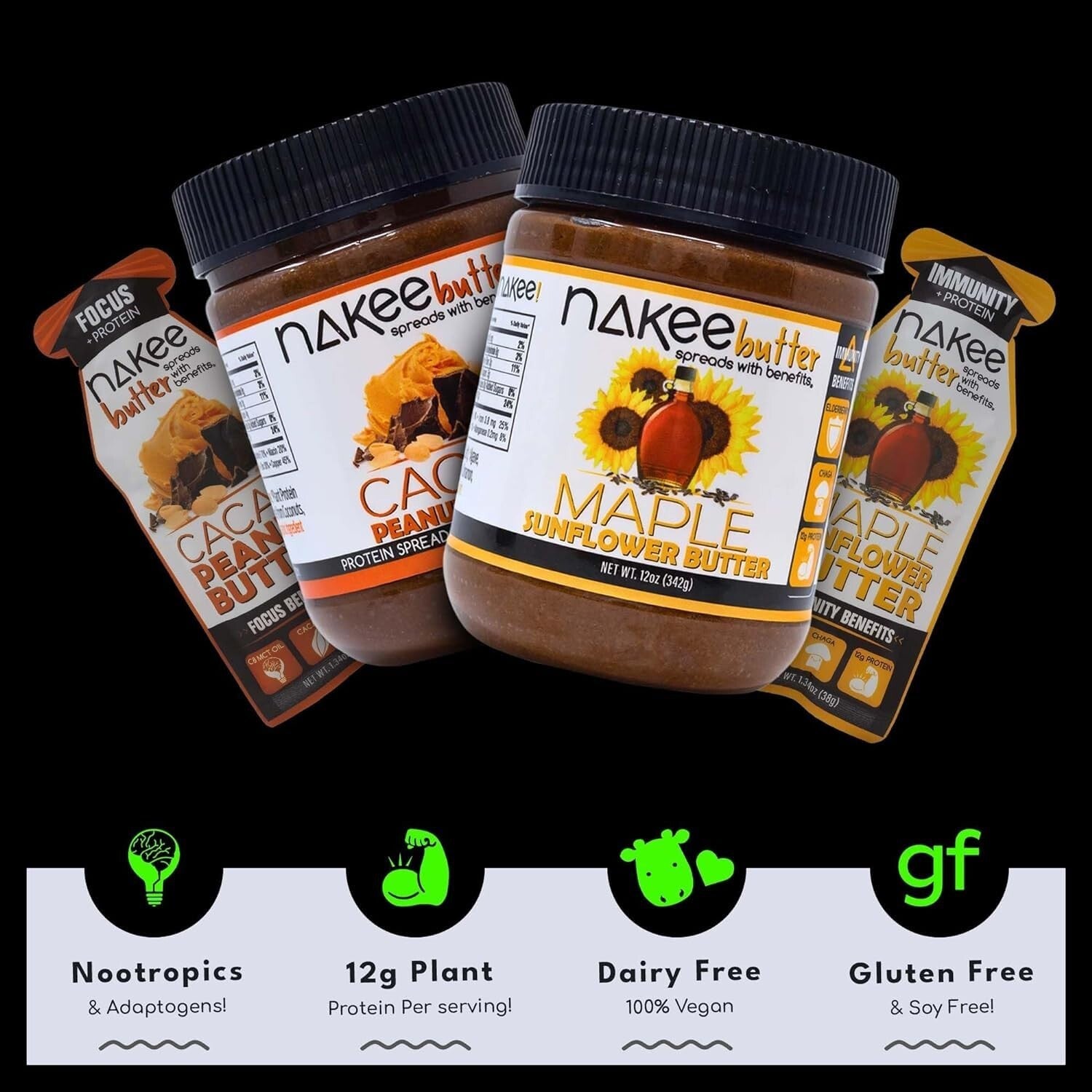12-Pack Cacao Peanut Butter Protein Spread - Elevate Focus & Energy On-the-Go
