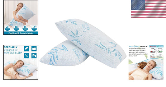 Eco-Friendly Adjustable Bamboo Pillows in 2 Pack - Perfect for All Sleep Types