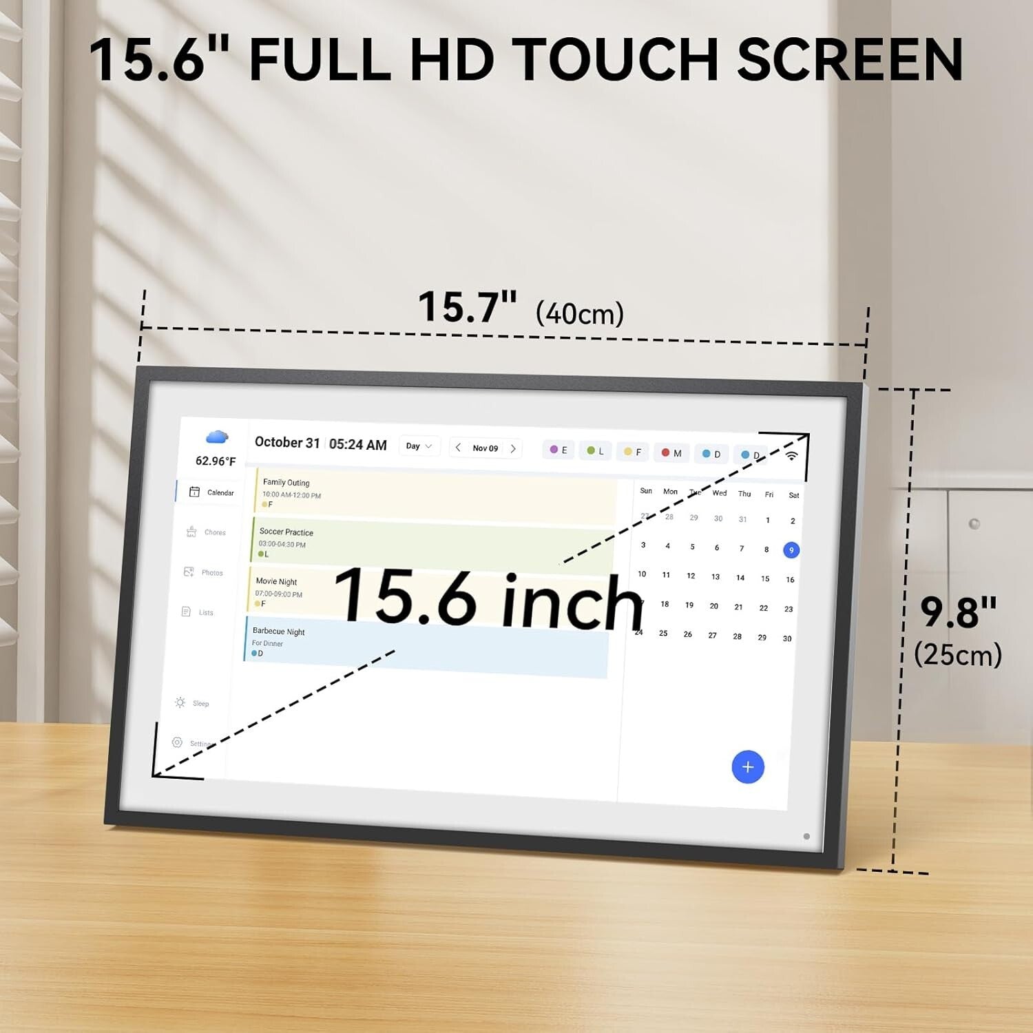 Wall-Mountable Family Calendar with Full HD Touchscreen - 15.6" Planning System