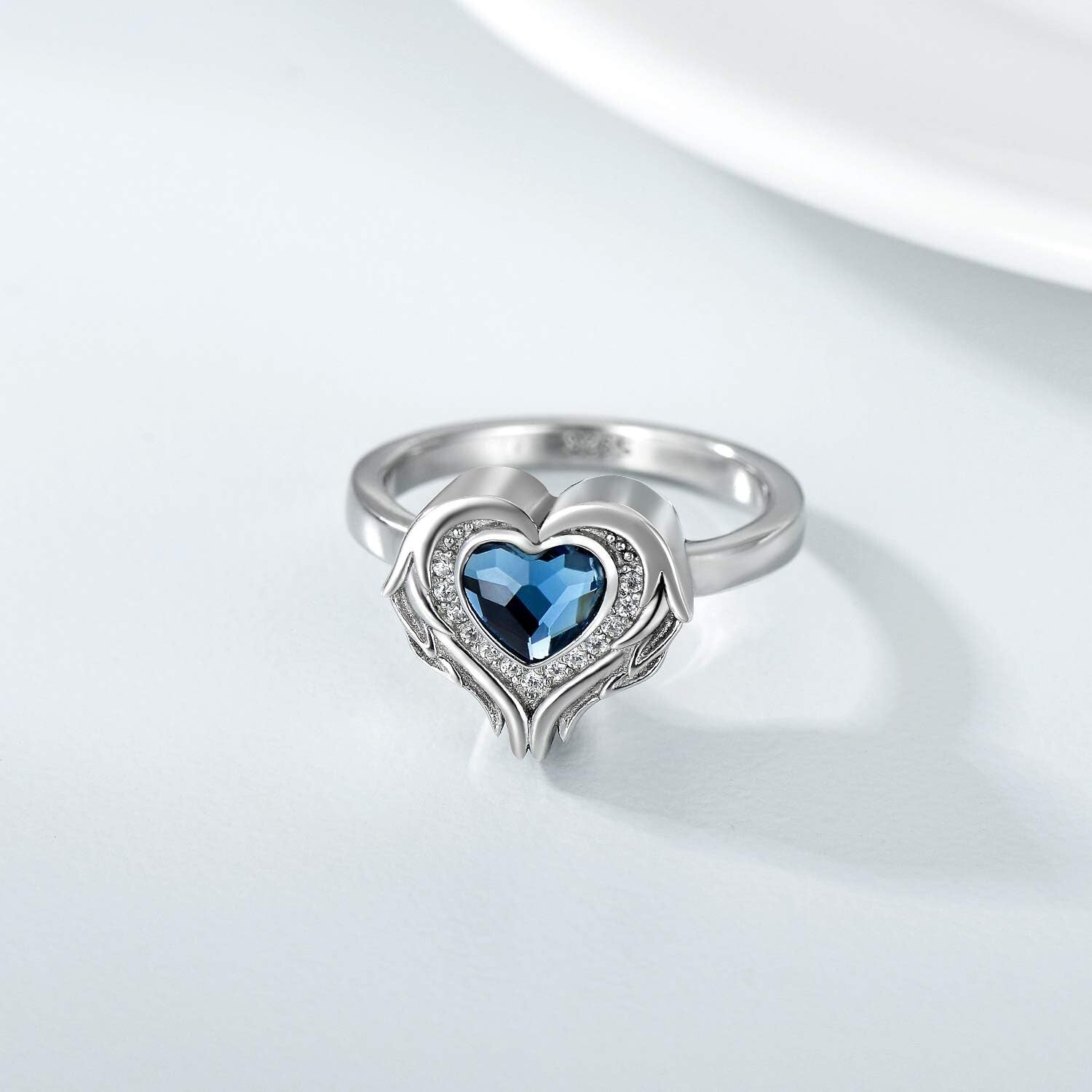 925 Sterling Silver Heart Urn Ring with Blue Crystals - Keepsake for Loved Ones