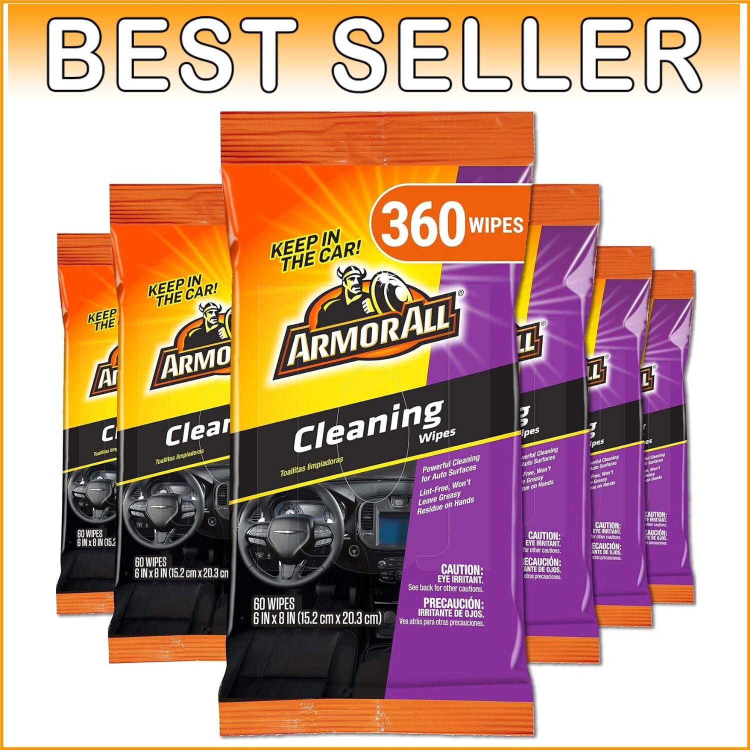 Premium Multi-Surface Car Wipes - 6 Bags of 60 Count for Ultimate Cleanliness