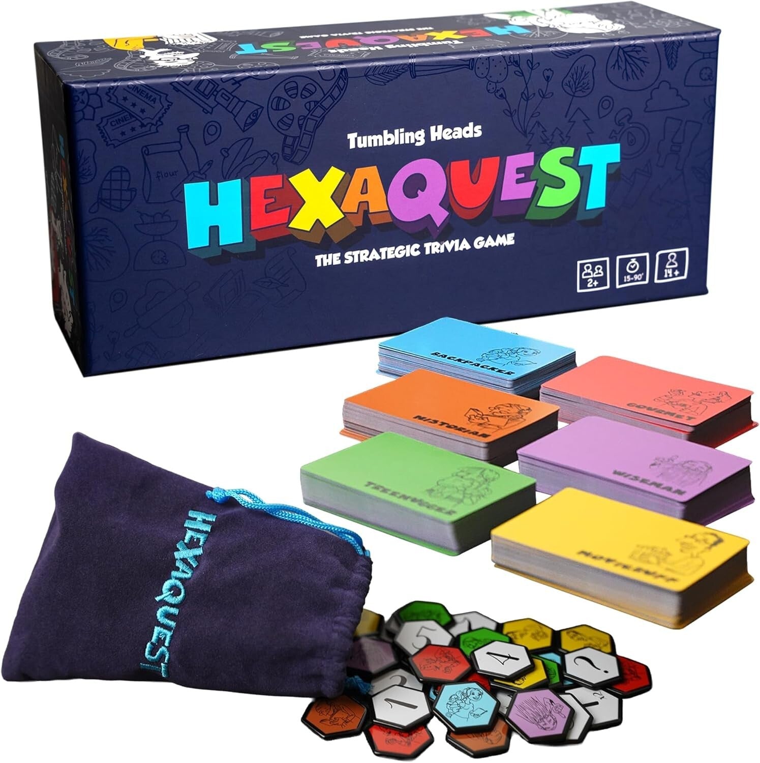 1500-Question Trivia Board Game with 65 Hexagon Tiles for Engaging Challenges