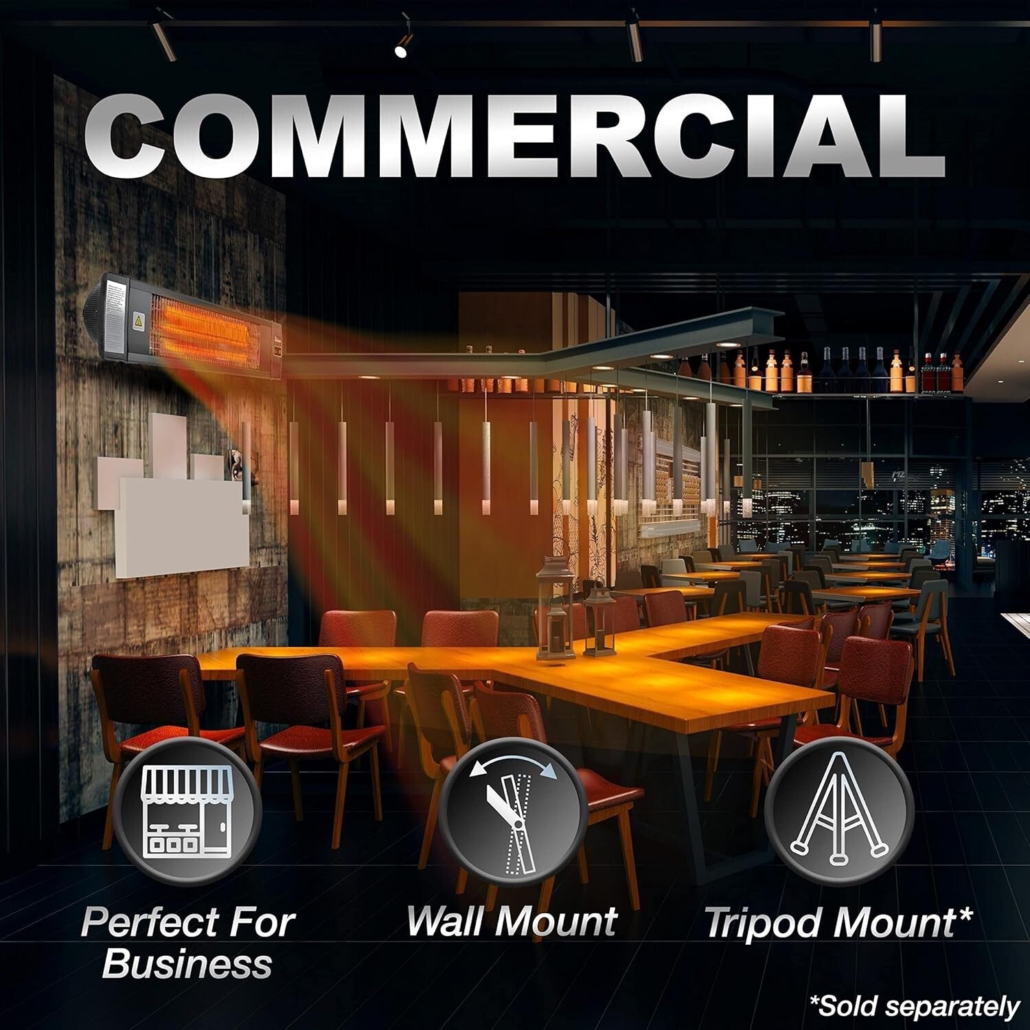 Dr Infrared 1500W Carbon Infrared Outdoor Heater - Wall & Ceiling Mount, Black