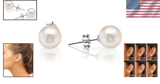Lustrous 14K Gold Pearl Stud Earrings - 5-10mm Sizes Available for Every Style