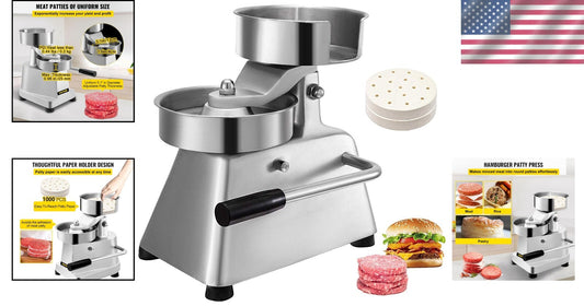 Easy-Clean 5-Inch Burger Press with 1000 Patty Papers for Restaurant & Home Use