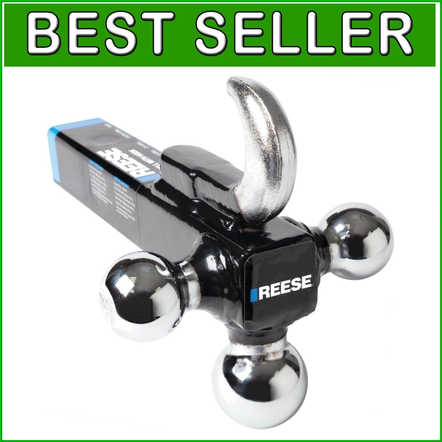 Durable Tri Ball Trailer Hitch with Hook - Fits 2" Receivers & Max 10K lbs