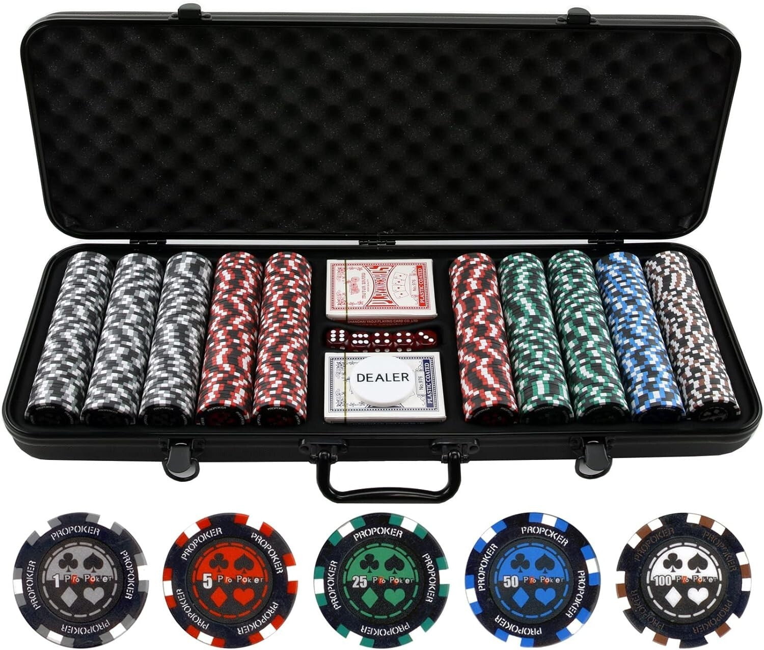 Premium 500pc Poker Chips Set with Unique Denominations & Durable Storage Case