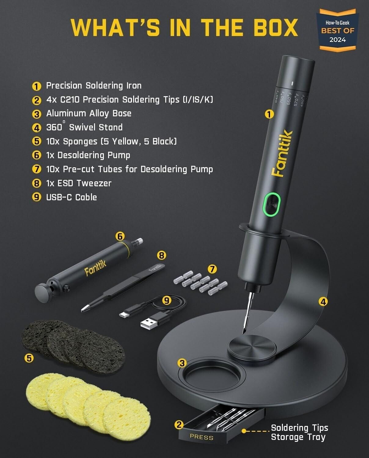 Advanced Wireless Soldering Iron Kit with ESD Tweezers & 4 Precision Tips