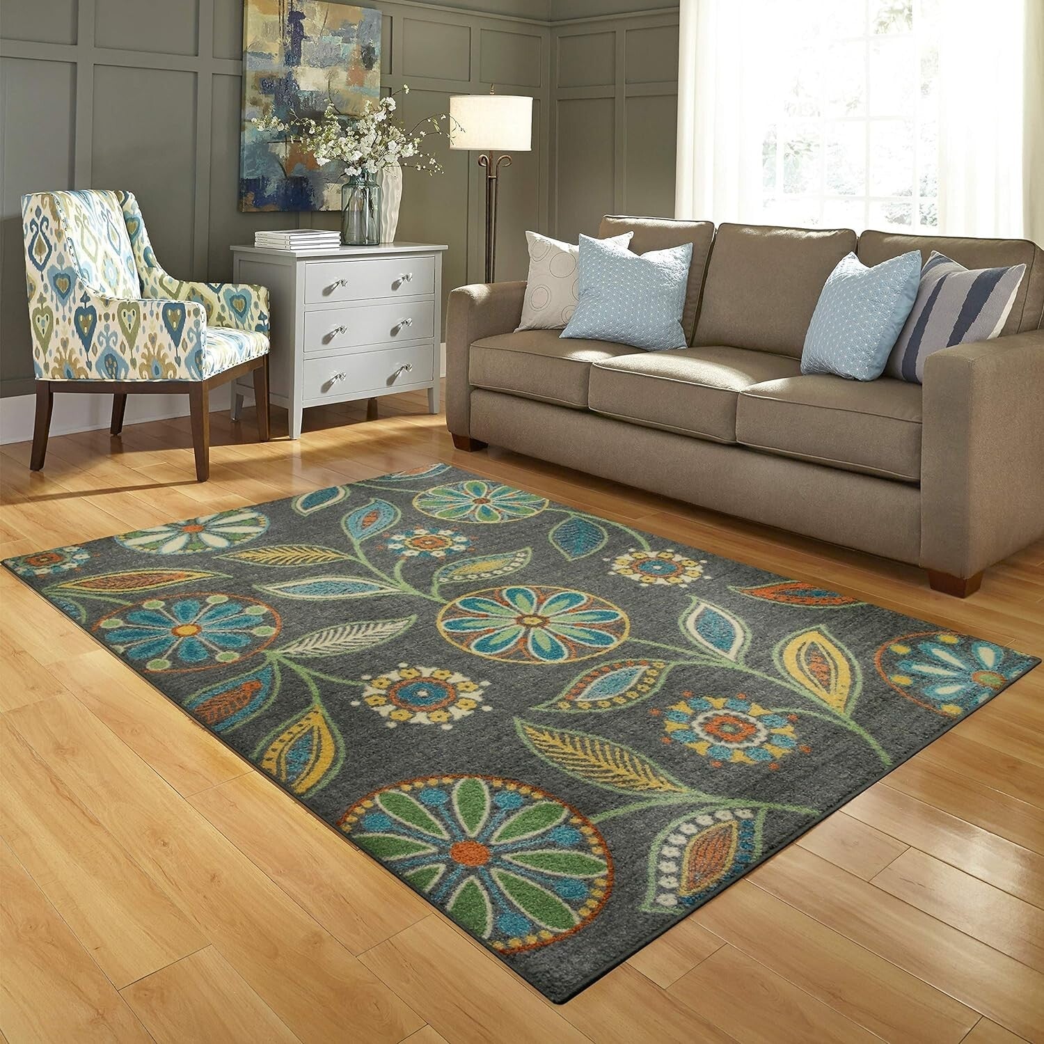 Machine Washable Bohemian Floral Area Rug 7x10' - Easy Care for Modern Living