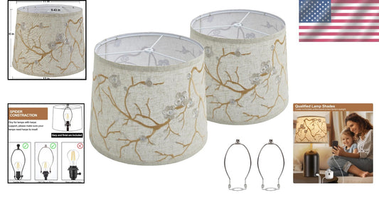Elegant Lampshades Set of 2 with Floral Design - Ideal for Table & Floor Lamps