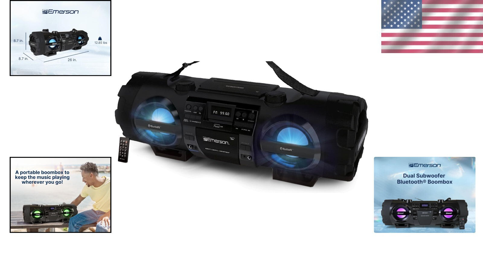 Versatile Portable Bluetooth Stereo System with CD Player and Dual Subwoofers
