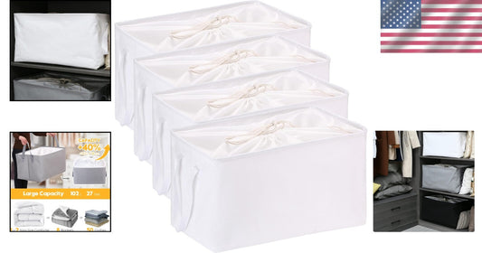 White 102L Storage Bins with Drawstring Covers - Versatile Closet Organizers