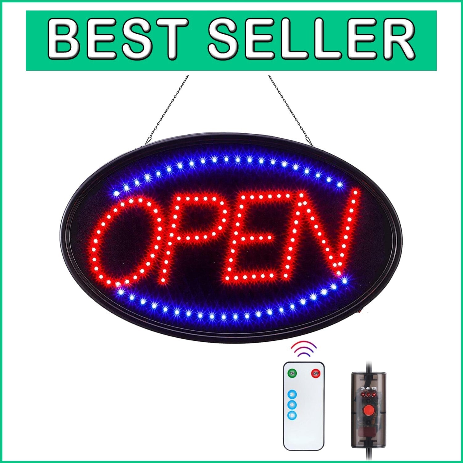 Energy-Efficient 23x14 Remote-Controlled Open Sign with Flashing Option