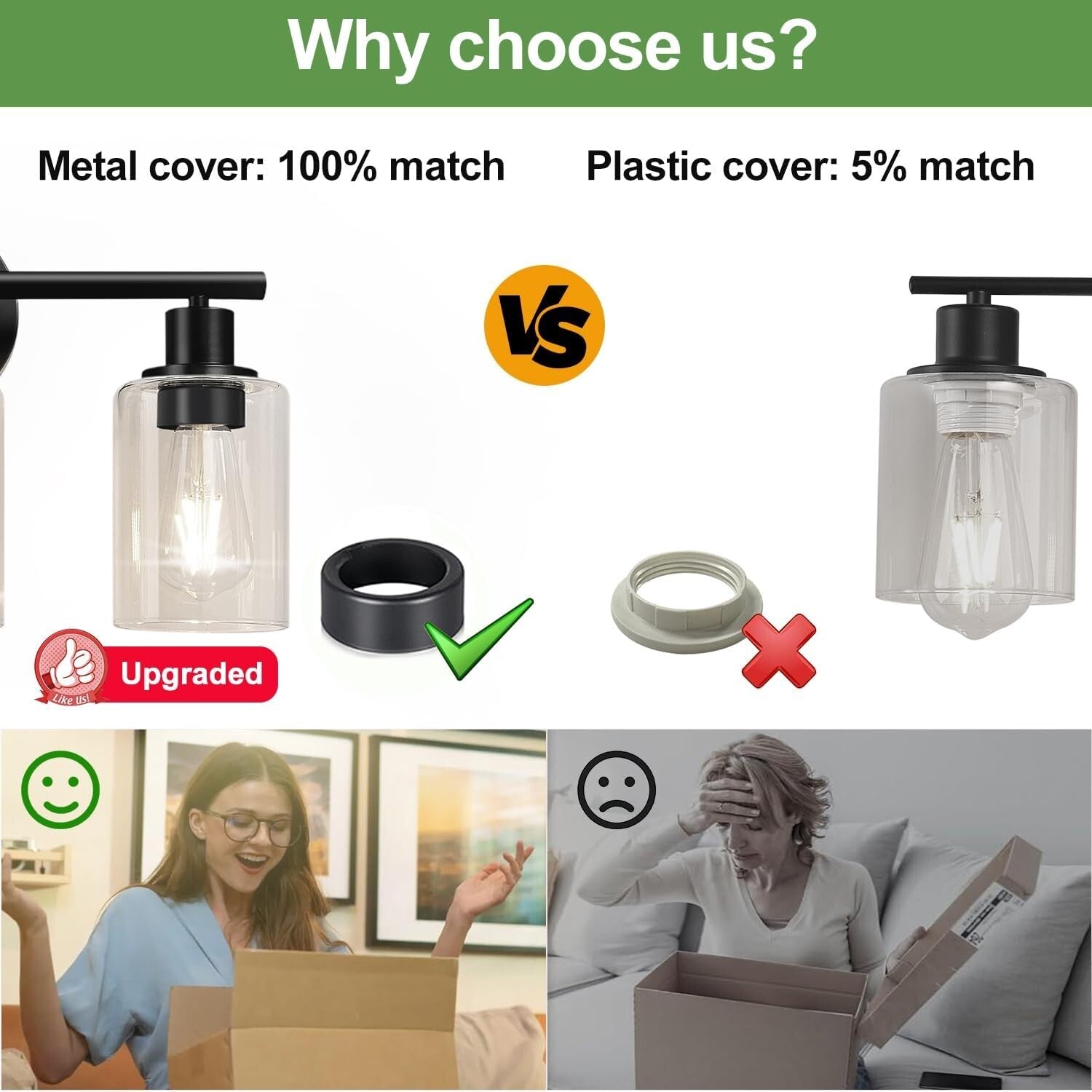 Stylish Black 6-Light Vanity Light with Reversible Mount & LED Compatibility