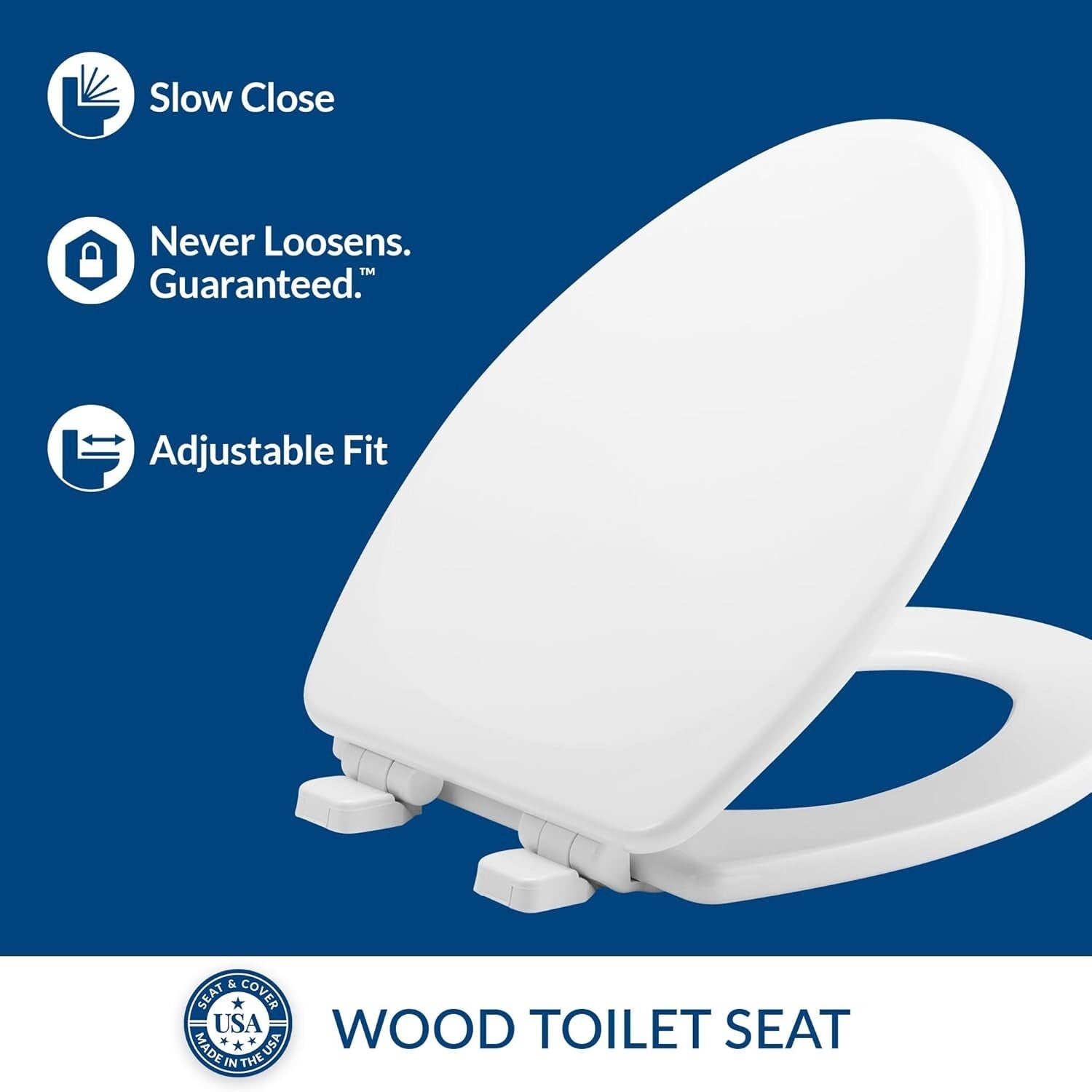 Elegant 2-Pack Elongated Toilet Seats - Easy Install, Non-Slip White Wood
