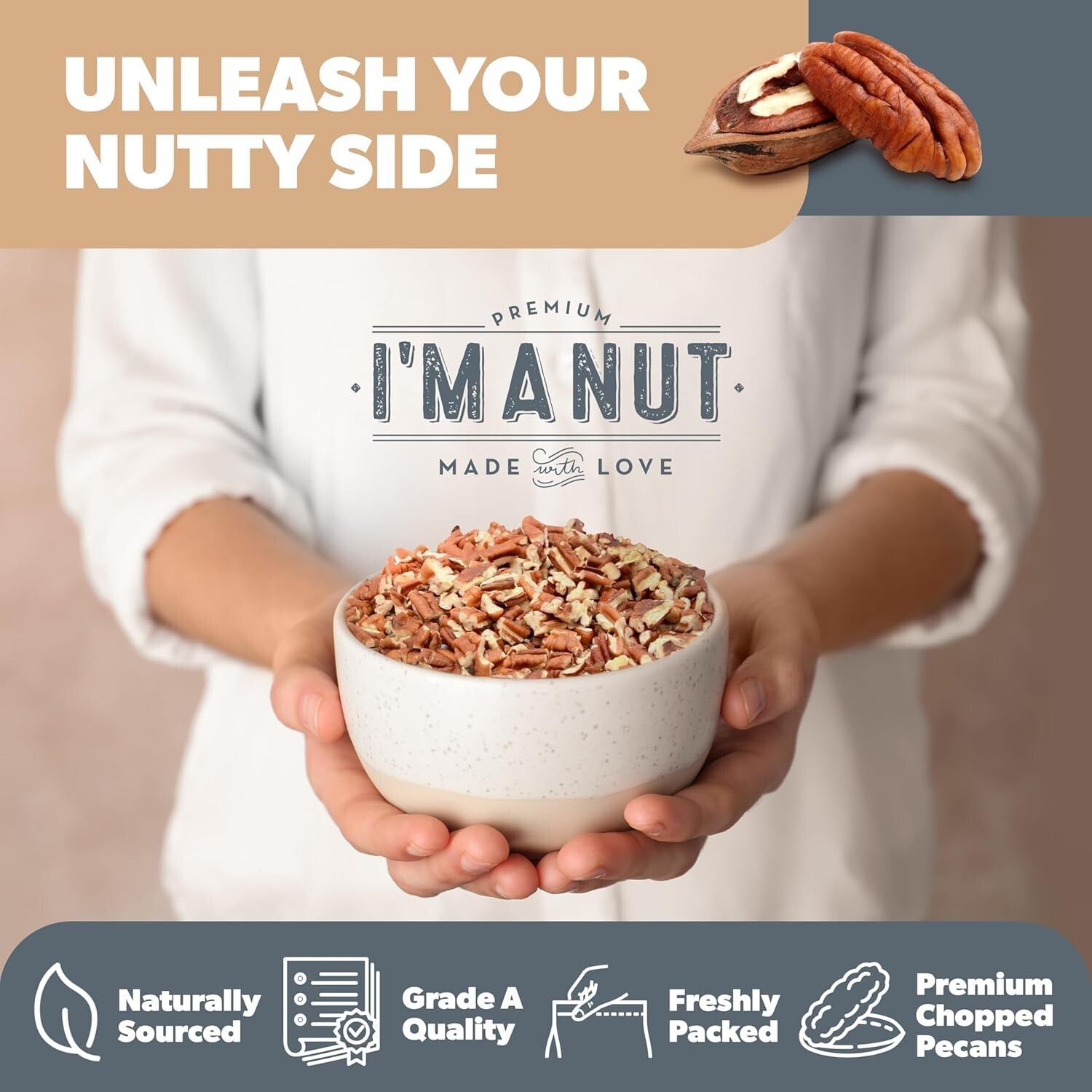 48 oz American-Grown Chopped Pecans - Fresh, Vegan, Resealable for Easy Snacking