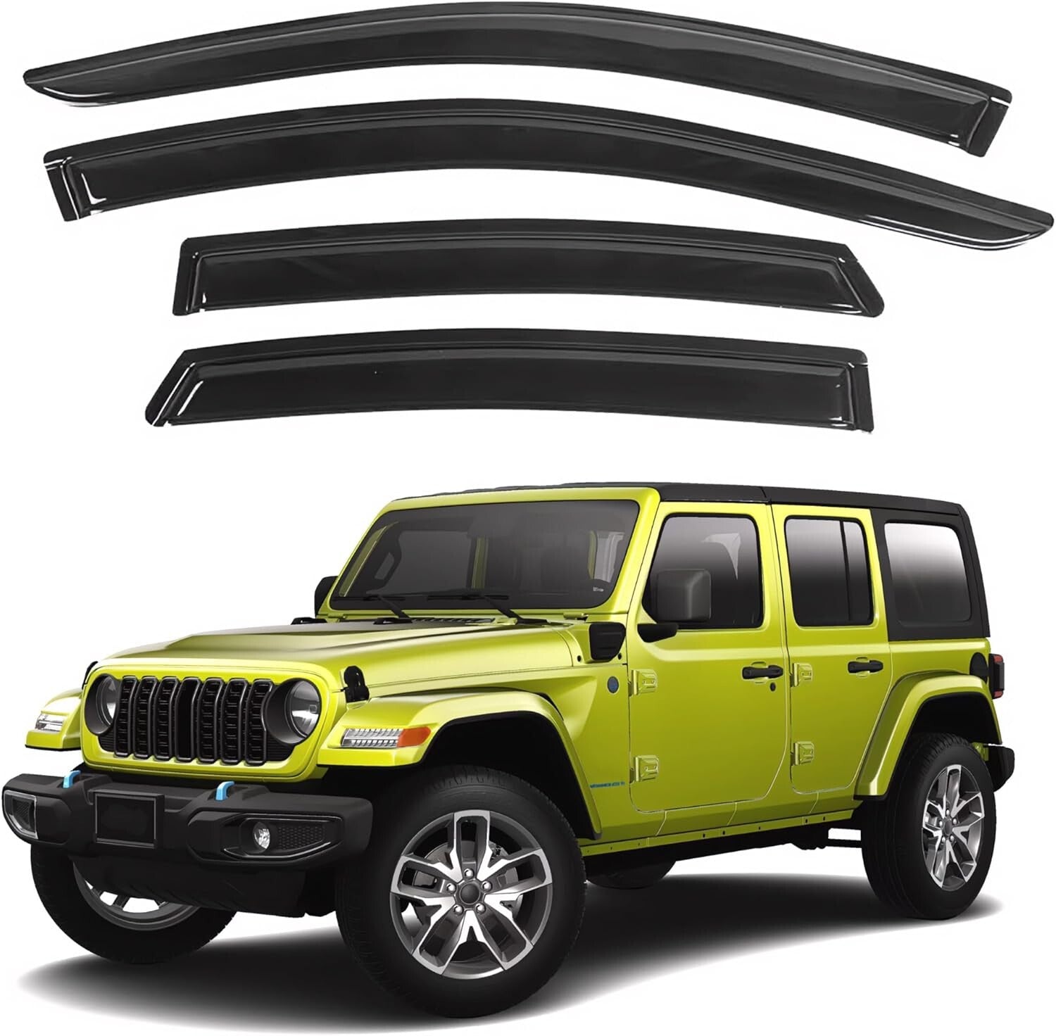 Custom Fit Window Deflectors with 3M Tape for Jeep Wrangler & Gladiator 4-Door