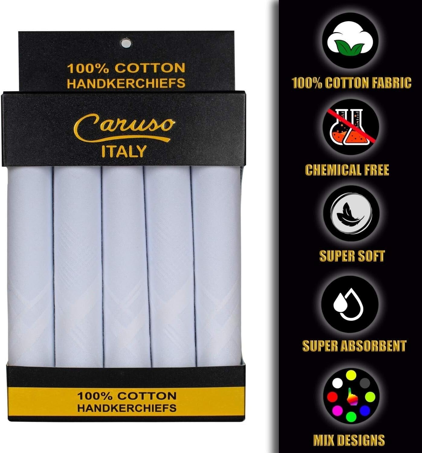 10 Luxurious 100% Cotton Handkerchiefs - Machine Washable, 46cm for Everyday Use