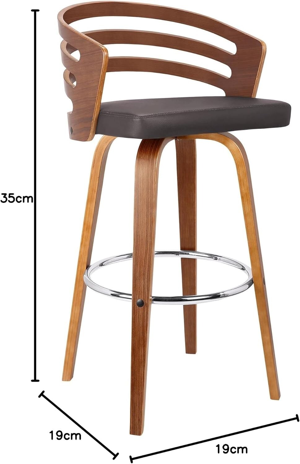 Elegant Jayden Swivel Bar Stool with Brown Faux Leather & Walnut Finish - 26"