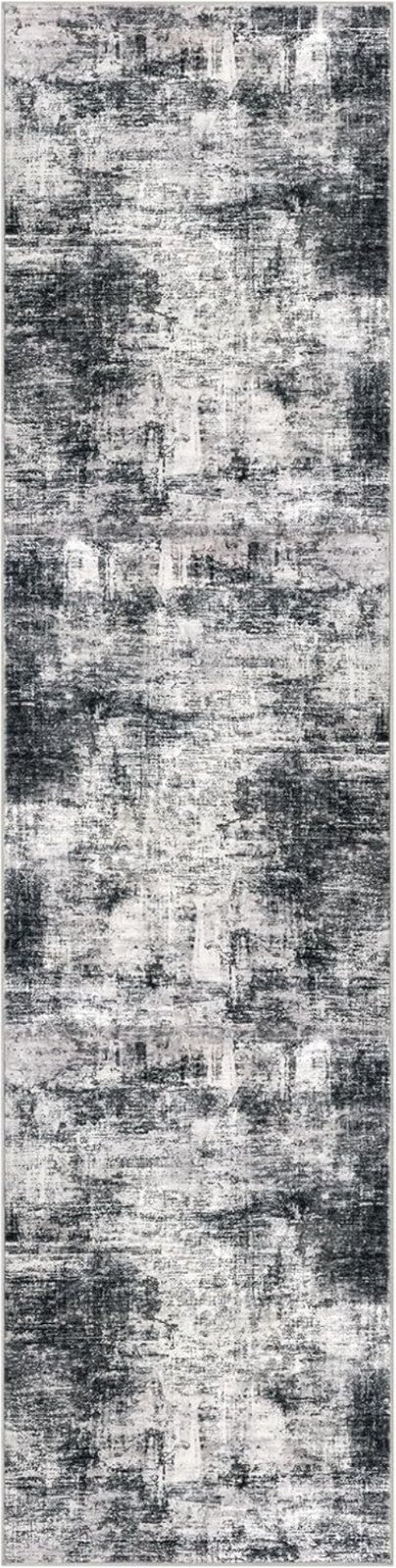 Elegant Black & Grey 3x10 Ft Indoor Runner Rug - Soft, Durable, Abstract Design