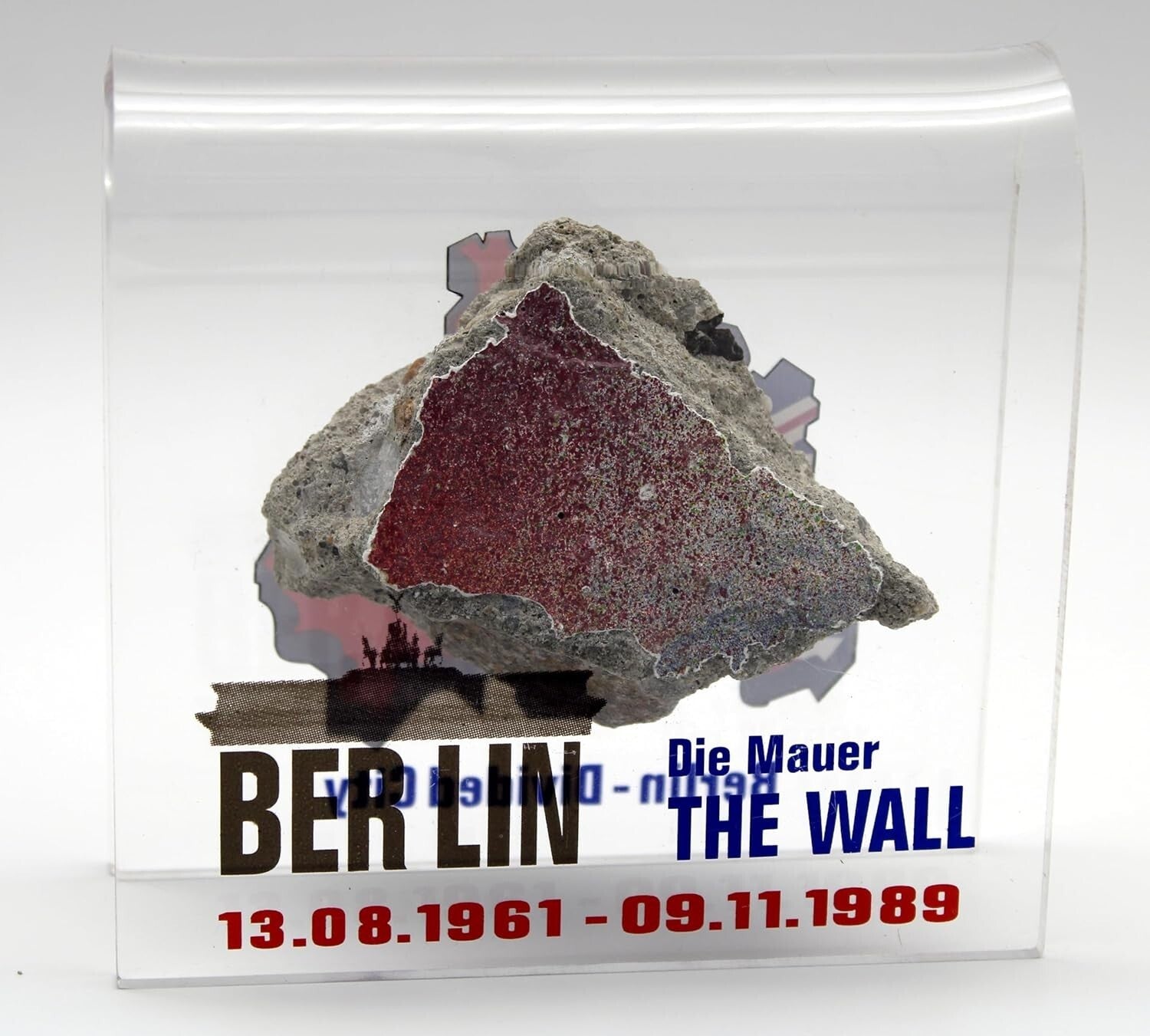 Collectible Berlin Wall Fragment in Durable Acrylic Display - Perfect 4"x4" Size